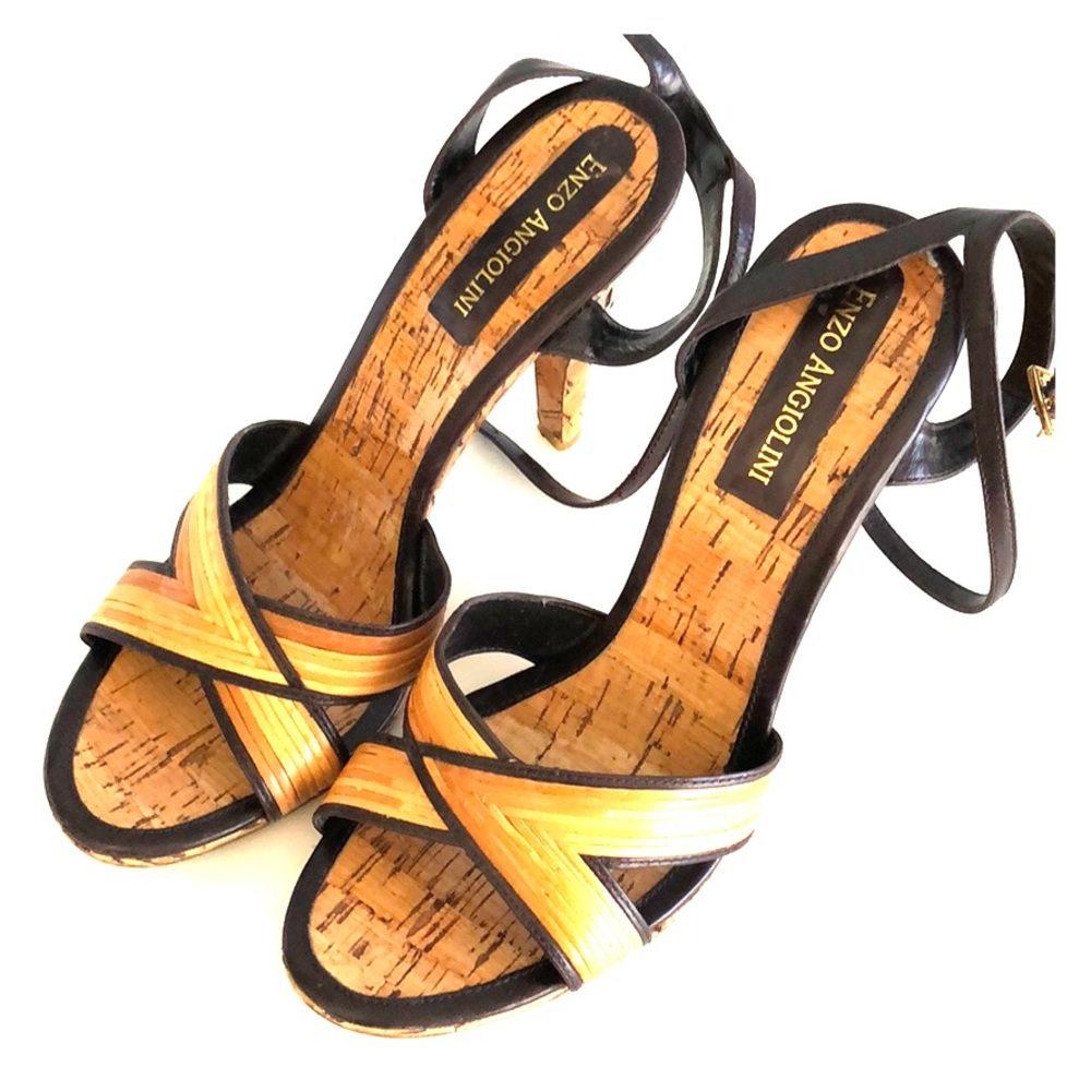 Enzo Angiolini Wood & Cork leather strap pumps